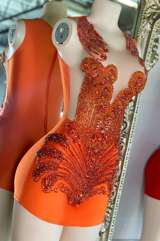 Sexy Jewel Bodycon Beaded Birthday Dresses, Orange Homecoming Dresses ED04321