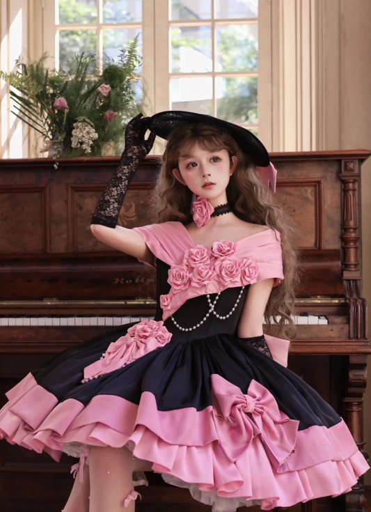 Cute Ball Gown Satin Off-the-shoulder Birthday Dresses Pink Lolita Dresses ED04325