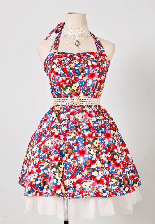 Cute Halter A-line Homecoming Dress Floral Birthday Dresses ED04326