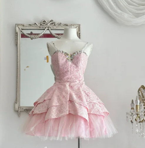 Cute Sweetheart A-Line Homecoming Dresses, Lace Sleeveless Short Prom Dresses ED04333