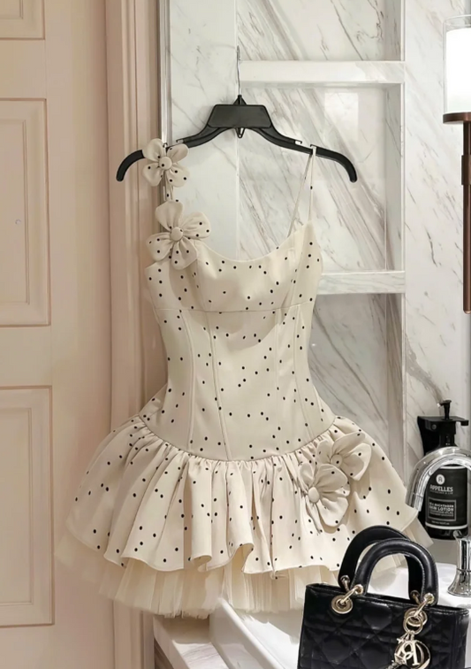 Cute Straps Ball Gown Short Prom Dresses, Polka Dot Homecoming Dresses ED04339