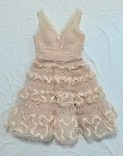 V neck Sheath Short Prom Dresses Tulle Birthday Dresses, Light Champagne Homecoming Dresses ED04344