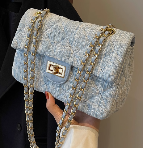 Sac à bandoulière carré en denim all-match de style Chanel avec chaîne en diamant ED0436