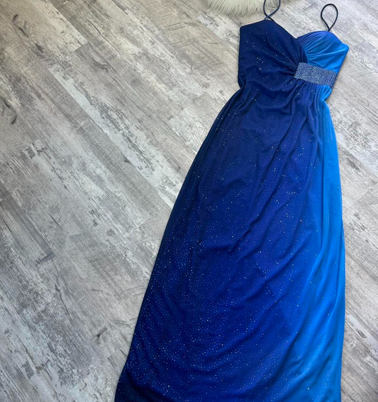 Sparkly Spaghetti Strap Sheath Chiffon Long Prom Dresses, Blue Formal Evening Dresses ED04366