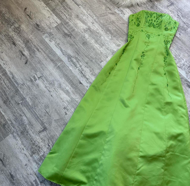 Elegant Strapless A-Line Satin Beaded Long Prom Dresses, Green Formal Evening Dresses ED04368