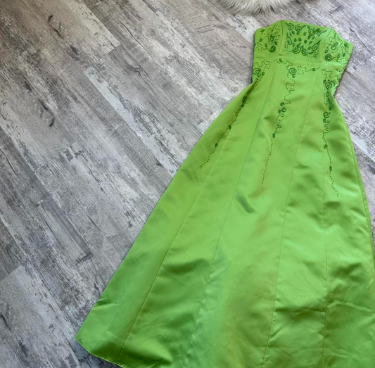 Elegant Strapless A-Line Satin Beaded Long Prom Dresses, Green Formal Evening Dresses ED04368