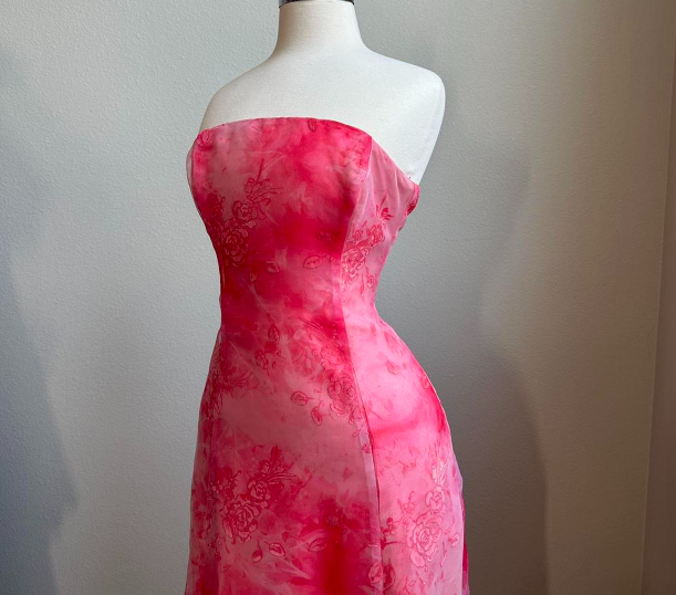 Elegant Strapless A-Line Printed Tulle Long Prom Dresses, Pink Formal Evening Dresses ED04369