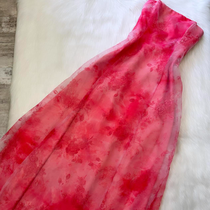 Elegant Strapless A-Line Printed Tulle Long Prom Dresses, Pink Formal Evening Dresses ED04369