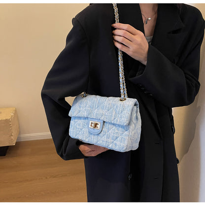 Sac à bandoulière carré en denim all-match de style Chanel avec chaîne en diamant ED0436