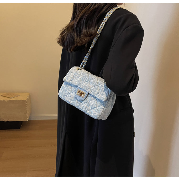 Sac à bandoulière carré en denim all-match de style Chanel avec chaîne en diamant ED0436