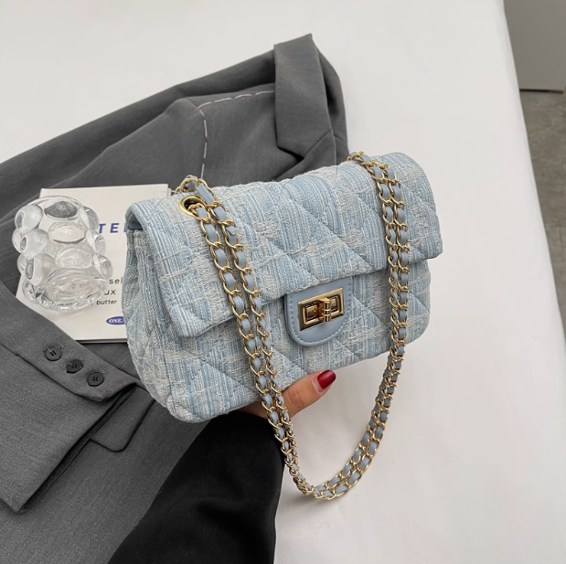 Sac à bandoulière carré en denim all-match de style Chanel avec chaîne en diamant ED0436