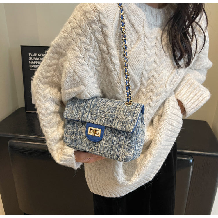 Sac à bandoulière carré en denim all-match de style Chanel avec chaîne en diamant ED0436