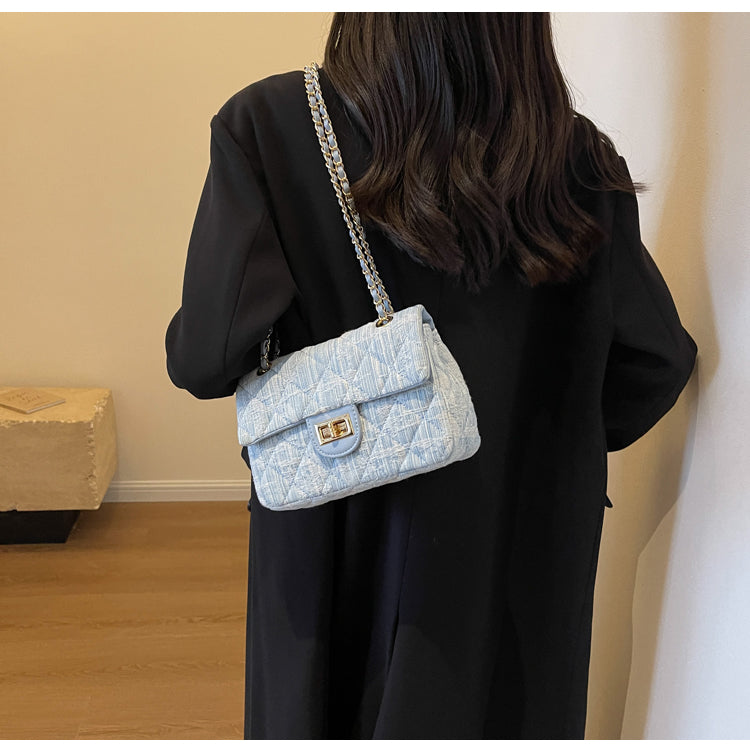 Sac à bandoulière carré en denim all-match de style Chanel avec chaîne en diamant ED0436