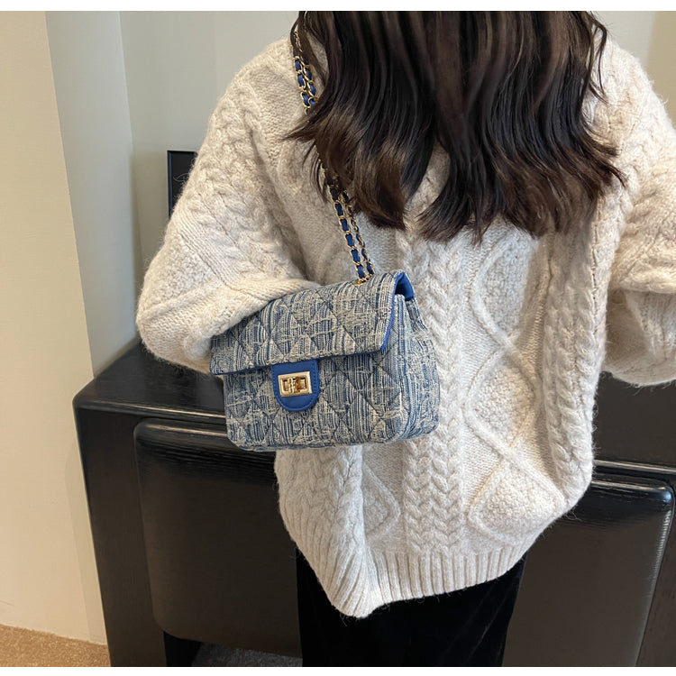 Sac à bandoulière carré en denim all-match de style Chanel avec chaîne en diamant ED0436