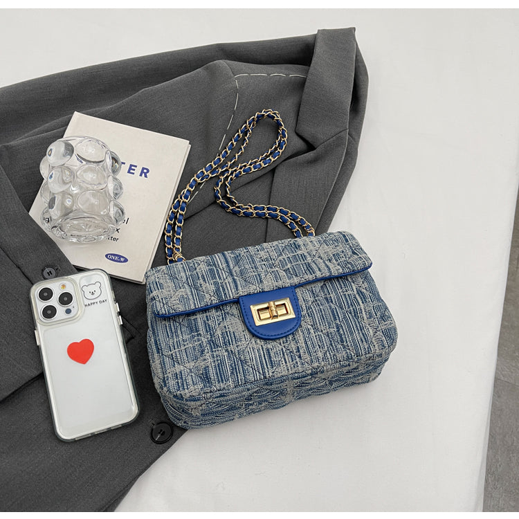 Sac à bandoulière carré en denim all-match de style Chanel avec chaîne en diamant ED0436