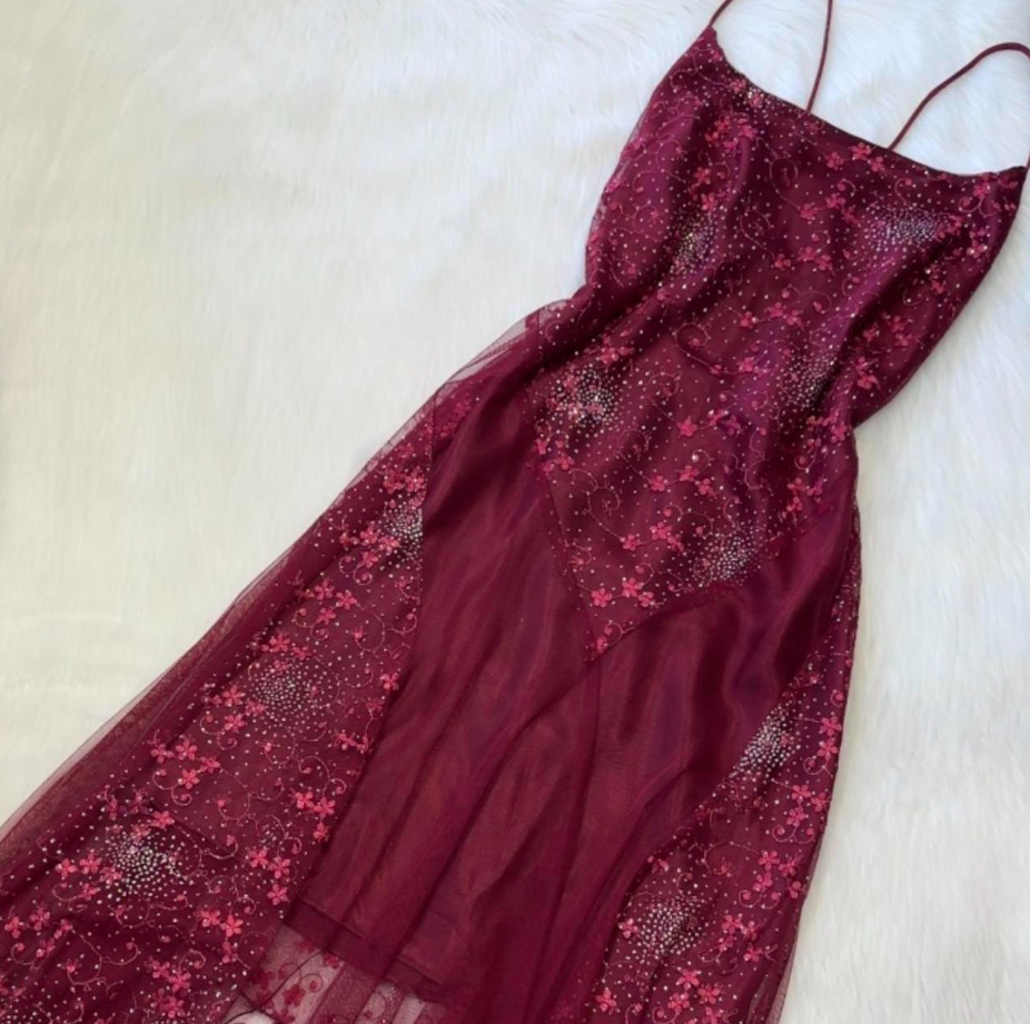Elegant Spaghetti Straps Sheath Chiffon Embroidery Applique Long Prom Dresses, Rust Red Formal Evening Dresses ED04370