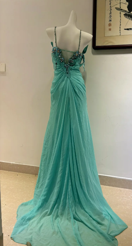 Vintage Strapless Sheath Chiffon Long Prom Dresses, Turquoise Formal Evening Dresses ED04373
