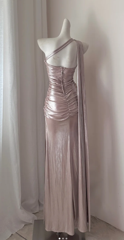 Sexy One-Shoulder Sheath Long Prom Dresses，Pink Evening Dresses ED04381