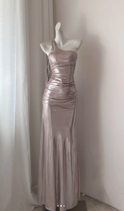Sexy One-Shoulder Sheath Long Prom Dresses，Pink Evening Dresses ED04381