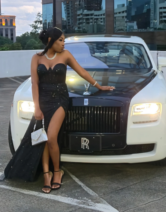 Sexy Sweetheart Neck Sheath Tulle Prom Dresses With Slit, Black Evening Dresses ED04386