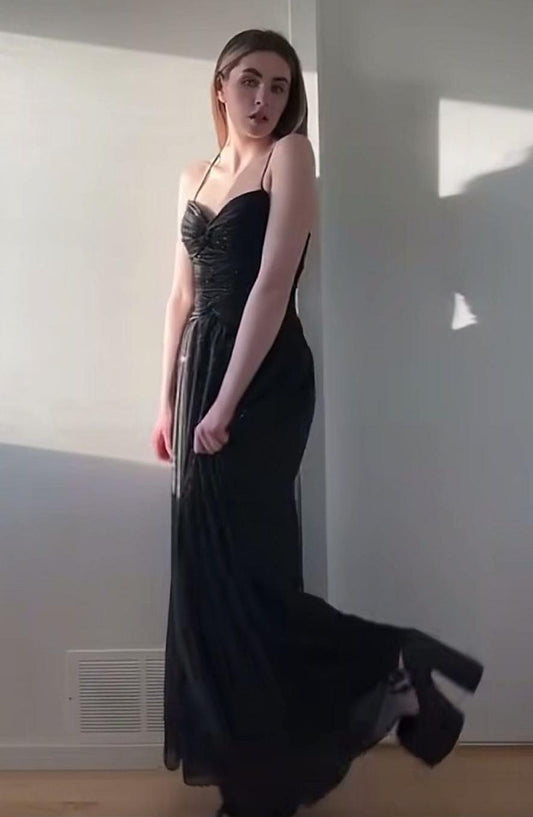 Fashion Spaghetti Strap Sheath Chiffon Prom Dresses, Black Formal Dresses ED04390