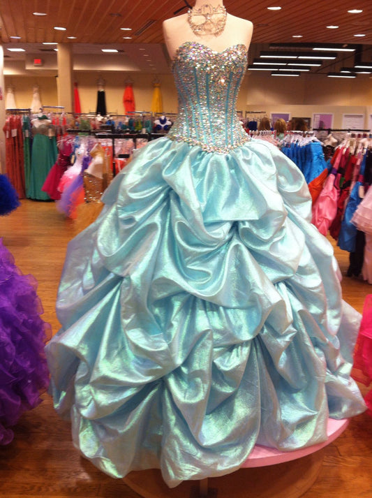 Cute Sweetheart Neck Ball Gown Taffeta Beaded Long Prom Dresses Quinceanera Dresses Blue Sweet 16 Dress ED04395