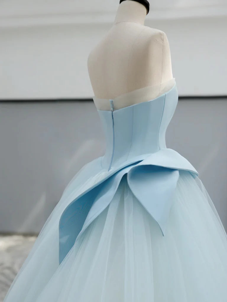 A-Linie Satin Tüll Blau Langes Ballkleid, Blau Langes Abendkleid ED044