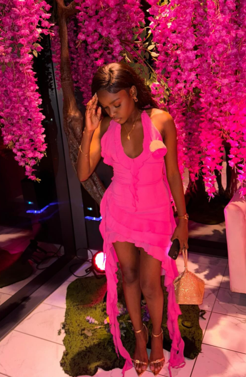 Sexy Halter Bodycon Birthday Dresses Ruffled Fuchsia Homecoming Dresses ED04401