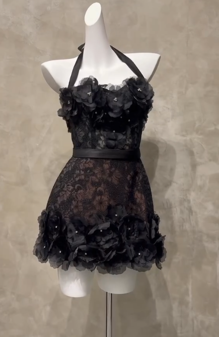 Fairy Halter Sheath Lace Short Prom Dresses Black Homecoming Dresses ED04409