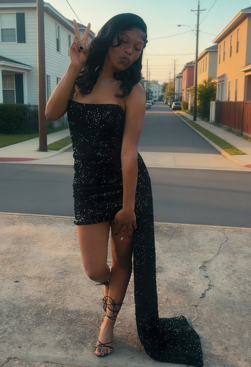 Sexy Sequin Birthday Dresses Strapless Bodycon Chiffon Short Prom Dresses Sequin Birthday Dresses Black Homecoming Dresses ED04410
