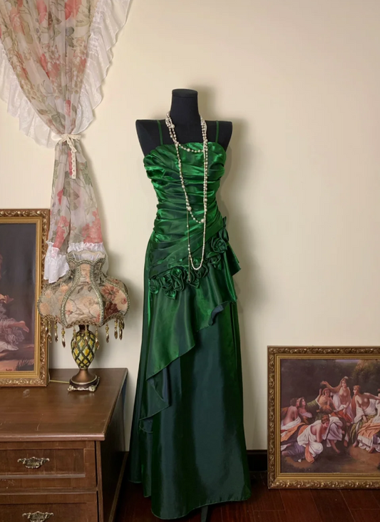 Elegant Green Formal Dresses Spaghetti Straps Ruffles Long Prom Dresses Sheath Evening Dresses ED04414