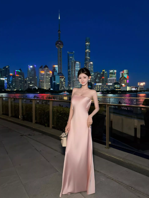 Chic Strapless Sheath Long Prom Dresses, Satin Pink Formal Dresses ED04426