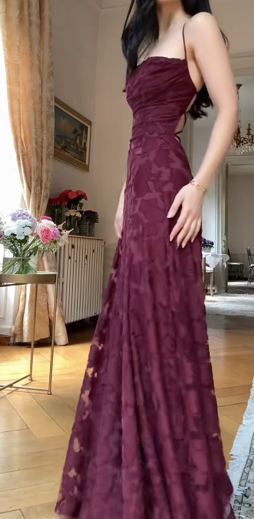 Chic Spaghetti Strap Sheath Wedding Guest Dresses,Lace Rust Red Formal Dresses ED04427