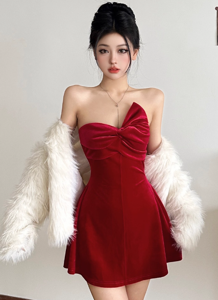 Sexy Velvet Birthday Dresses Strapless Hoco Dresses Short Burgundy New Year's Eve Dresses ED04444
