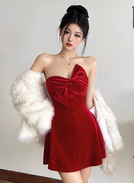 Sexy Velvet Birthday Dresses Strapless Hoco Dresses Short Burgundy New Year's Eve Dresses ED04444
