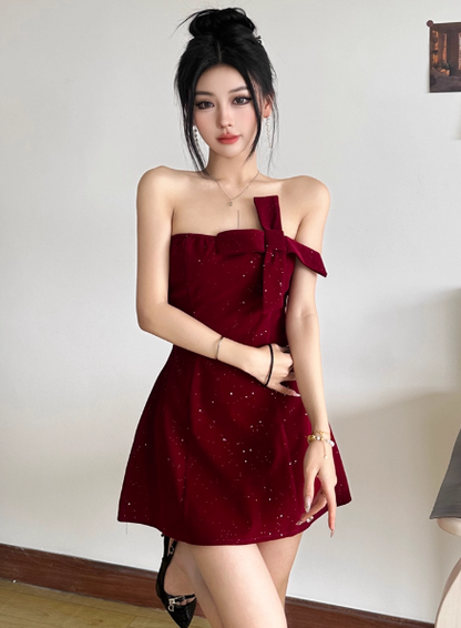 Sexy Birthday Dresses Strapless Hoco Dresses Short Burgundy Christmas New Year Evening Dresses ED04445