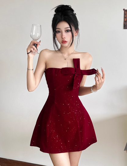Sexy Birthday Dresses Strapless Hoco Dresses Short Burgundy Christmas New Year Evening Dresses ED04445