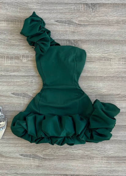 Sexy One Shoulder Birthday Dresses Dark Green Tight Hoco Dresses ED04446