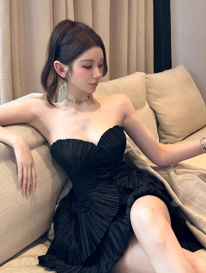 Sweetheart Neck Black Hoco Dresses with Pleats Fashion Birthday Dresses ED04447