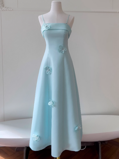 Fairy Spaghetti Straps A-Line Long Prom Dresses Pale Blue Long Formal Dresses ED04448