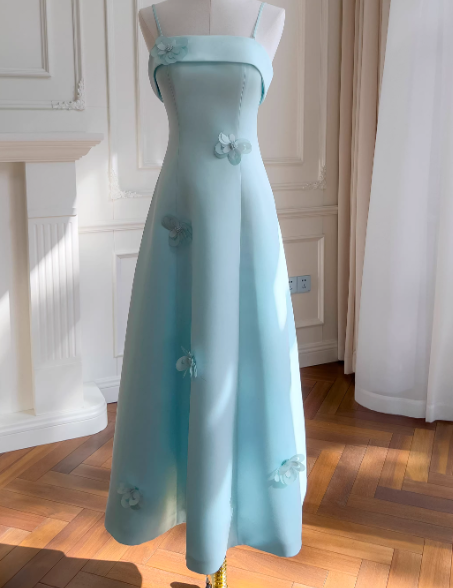 Fairy Spaghetti Straps A-Line Long Prom Dresses Pale Blue Long Formal Dresses ED04448