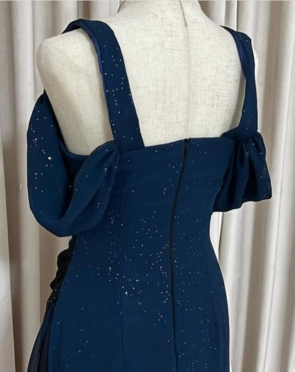 Elegant Gradient Blue Birthday Dresses V-neck Glitter Chiffon Sheath Prom Dresses Party Dresses ED04456