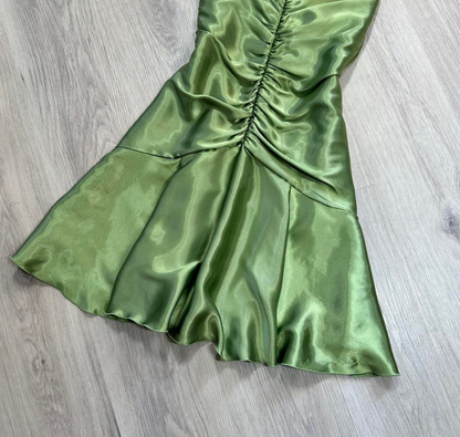 Vintage  Sheath Green Hoco Dresses Satin Spaghetti Strap Short Prom Dresses ED04460