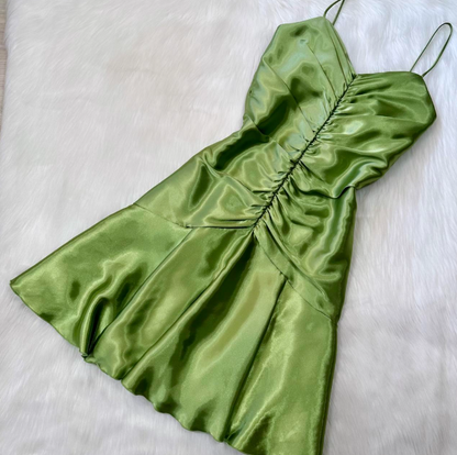 Vintage  Sheath Green Hoco Dresses Satin Spaghetti Strap Short Prom Dresses ED04460