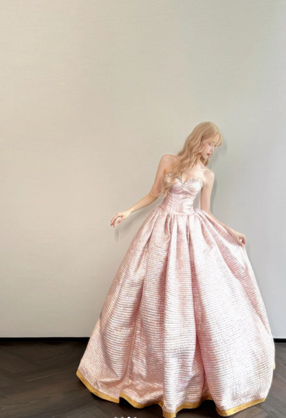 Fairy Sweetheart A-Line Long Prom Dresses, Satin Pink Long Formal Dresses Sweet 16 Dress ED04474