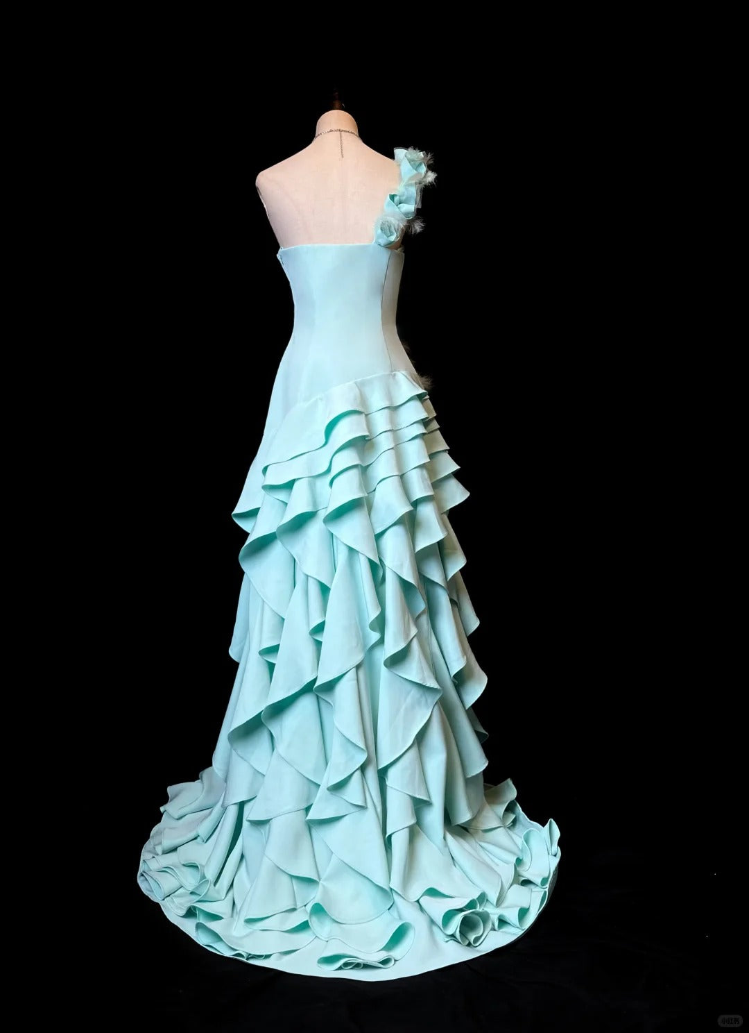 Vintage One Shoulder A-Line Long Prom Dresses, Tiered Chiffon Blue Evening Gowns ED04478