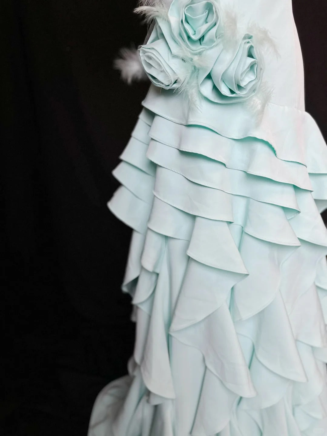 Vintage One Shoulder A-Line Long Prom Dresses, Tiered Chiffon Blue Evening Gowns ED04478