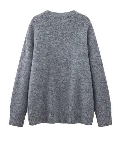 Mohair cherry embroidered crew neck sweater  ED0447