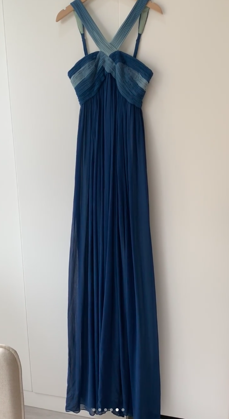 Robes d'anniversaire élégantes bleu dégradé, col en V, paillettes, mousseline, fourreau, robes de bal, robes de soirée ED04456