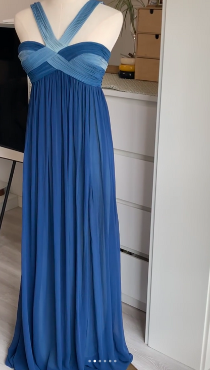 Robes d'anniversaire élégantes bleu dégradé, col en V, paillettes, mousseline, fourreau, robes de bal, robes de soirée ED04456